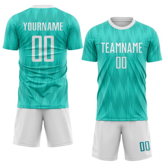 Custom Aqua White Sublimation Soccer Uniform Jersey