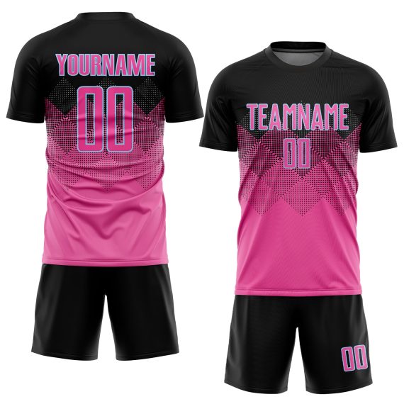 Custom Pink Pink-Black Sublimation Soccer Uniform Jersey